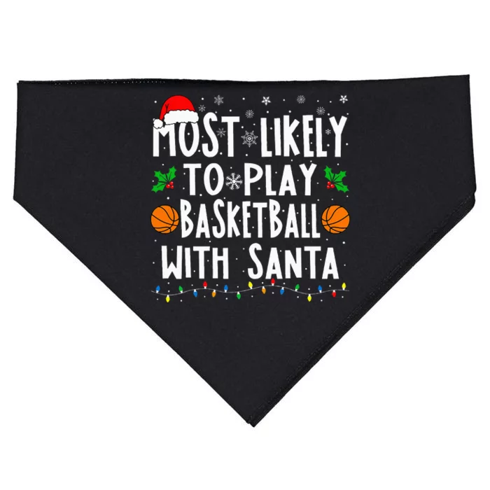 Most Likely To Play Basketball With Santa Family Christmas USA-Made Doggie Bandana