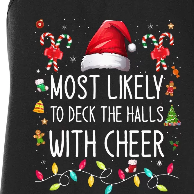 Most Likely To Deck the Halls with Cheer Family Matching Women's Racerback Tank