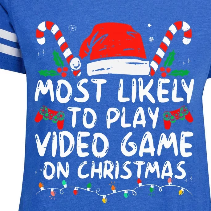 Most Likely To Play Video Game On Christmas Santa Gaming Enza Ladies Jersey Football T-Shirt