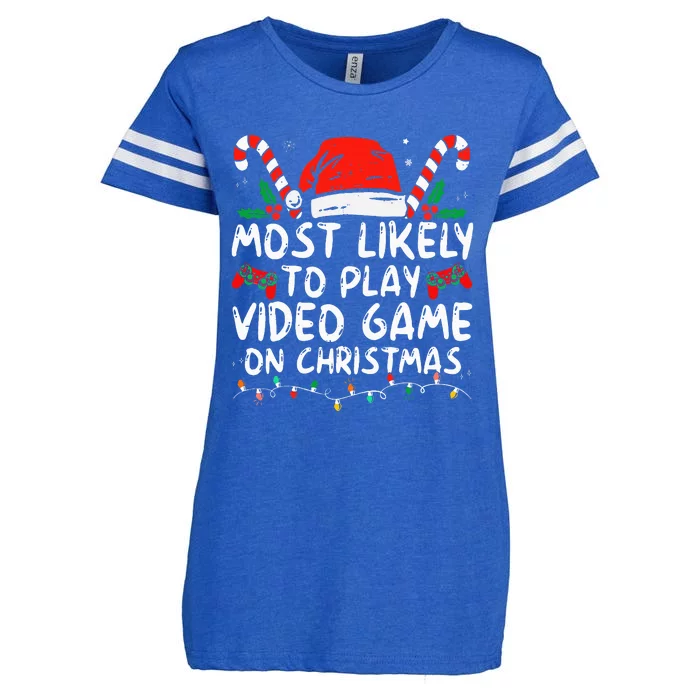 Most Likely To Play Video Game On Christmas Santa Gaming Enza Ladies Jersey Football T-Shirt