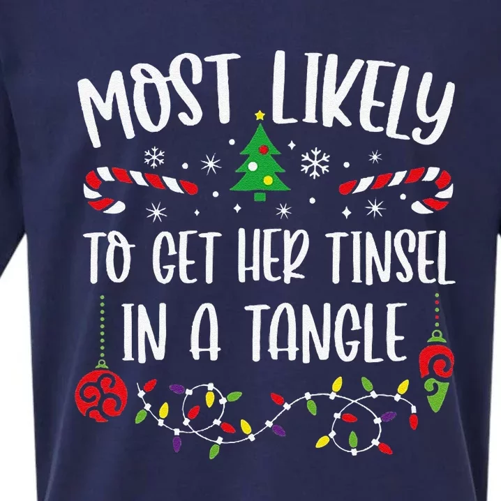 Most Likely To Get Her Tinsel In A Tangle Funny Christmas Family Matching Cute Sueded Cloud Jersey T-Shirt