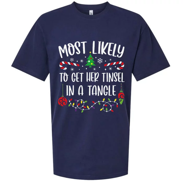 Most Likely To Get Her Tinsel In A Tangle Funny Christmas Family Matching Cute Sueded Cloud Jersey T-Shirt