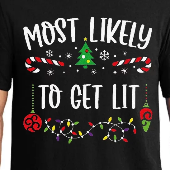 Most Likely To Get Lit Funny Christmas Family Matching Cute Christmas Family Pajama Set