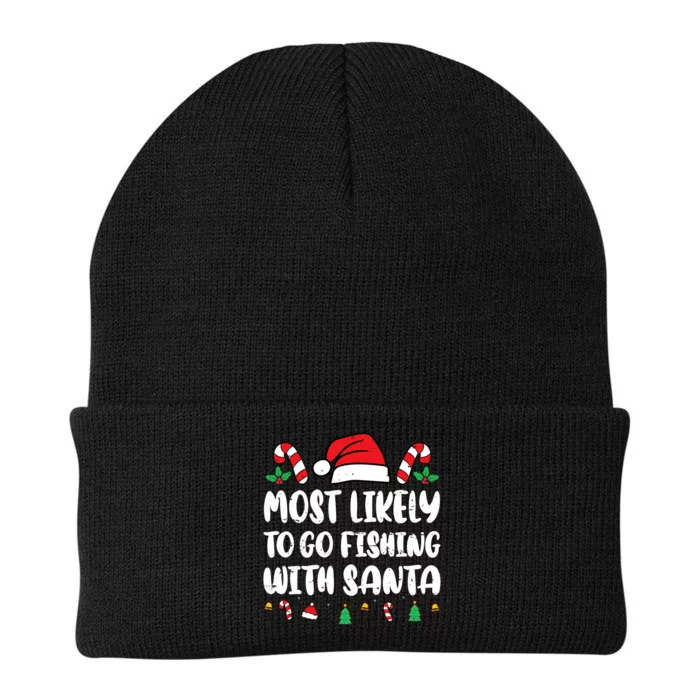 Most Likely To Go Fishing With Santa Funny Christmas Pajamas Knit Cap Winter Beanie