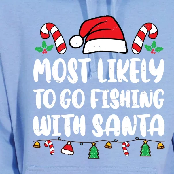 Most Likely To Go Fishing With Santa Funny Christmas Pajamas Unisex Surf Hoodie