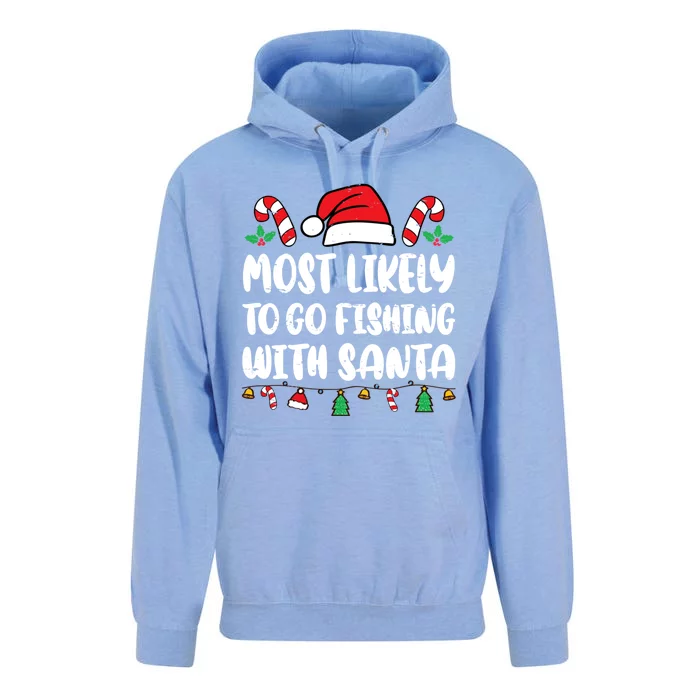 Most Likely To Go Fishing With Santa Funny Christmas Pajamas Unisex Surf Hoodie