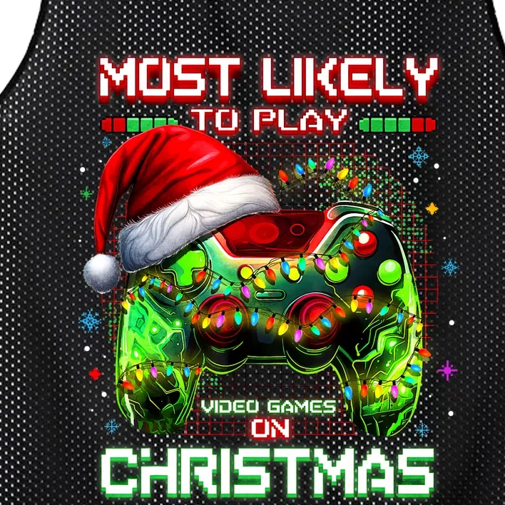 Most Likely To Play Video Games On Christmas Santa Mesh Reversible Basketball Jersey Tank