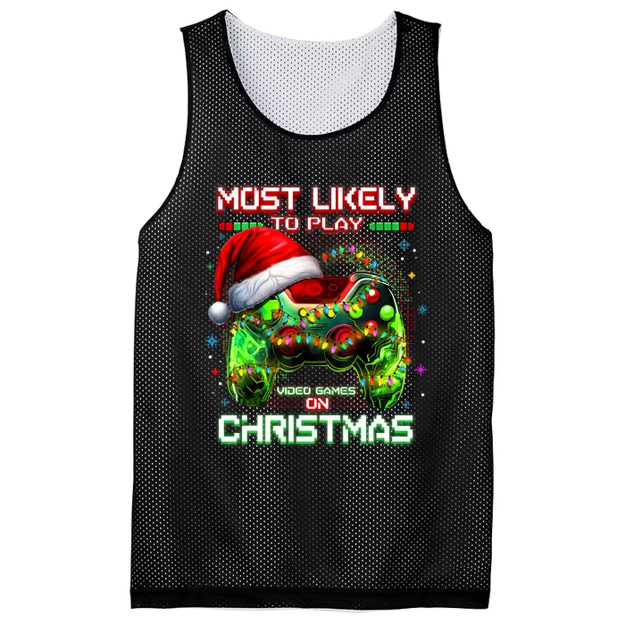 Most Likely To Play Video Games On Christmas Santa Mesh Reversible Basketball Jersey Tank