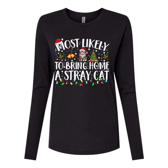 Most Likely To Bring Home A Stray Cat Matching Christmas Womens Cotton Relaxed Long Sleeve T-Shirt