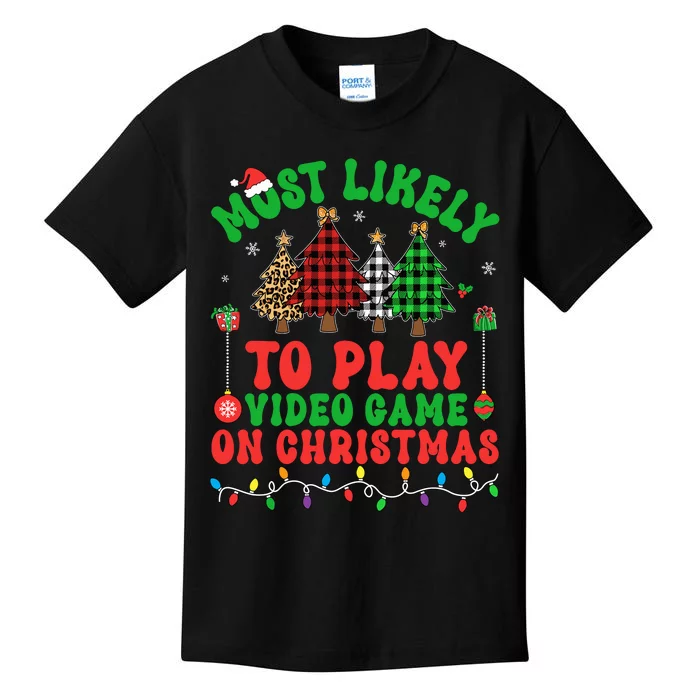 Most Likely To Play Video Game On Christmas Trees Xmas Boy Kids T-Shirt