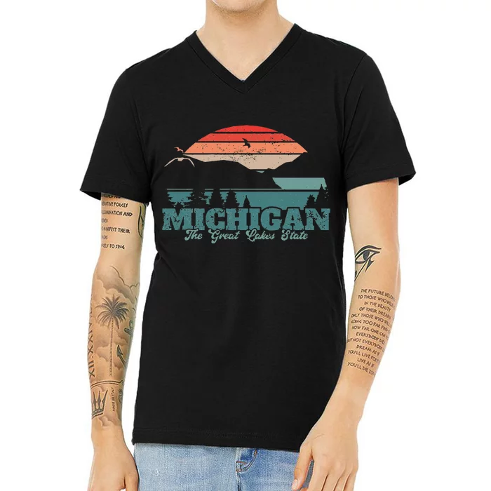 Michigan Lake The Great Lakes State Proud Michigander V-Neck T-Shirt