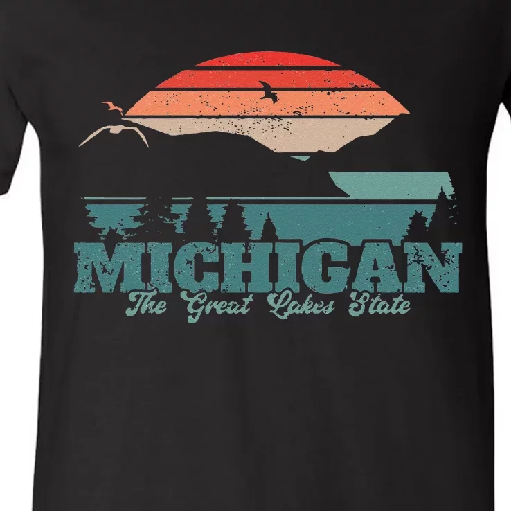 Michigan Lake The Great Lakes State Proud Michigander V-Neck T-Shirt