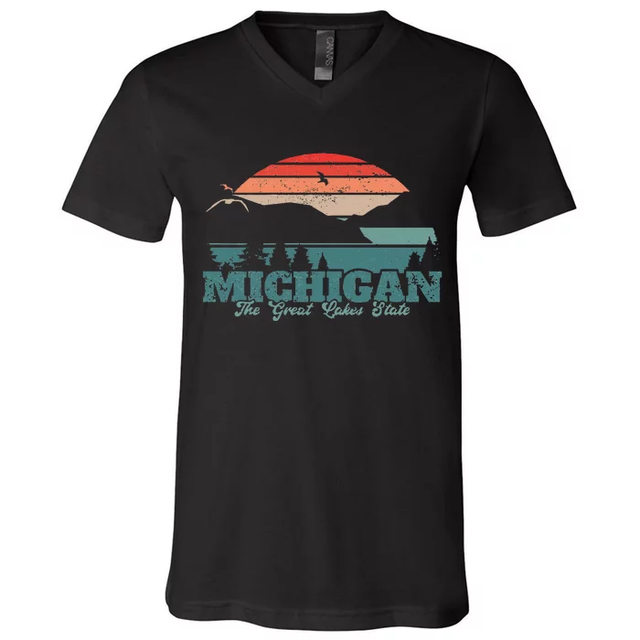 Michigan Lake The Great Lakes State Proud Michigander V-Neck T-Shirt