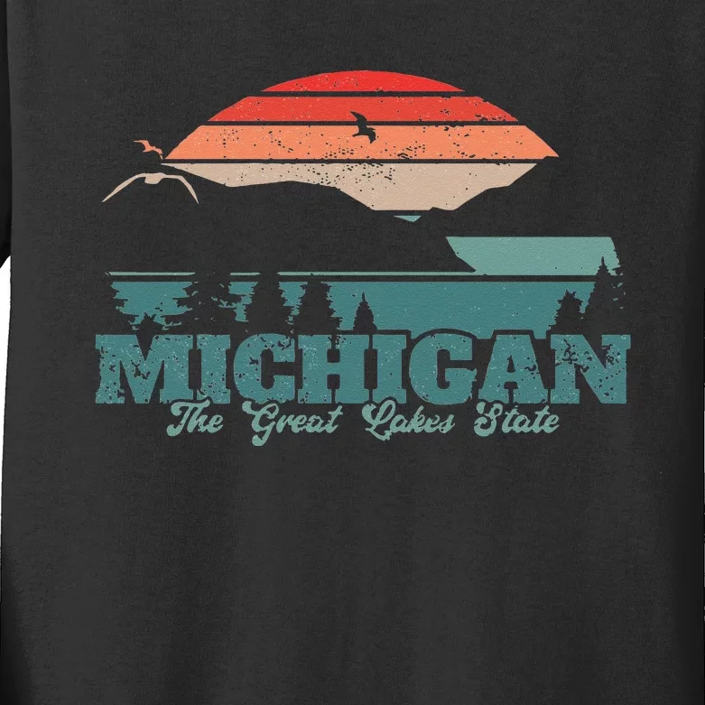 Michigan Lake The Great Lakes State Proud Michigander Kids Long Sleeve Shirt