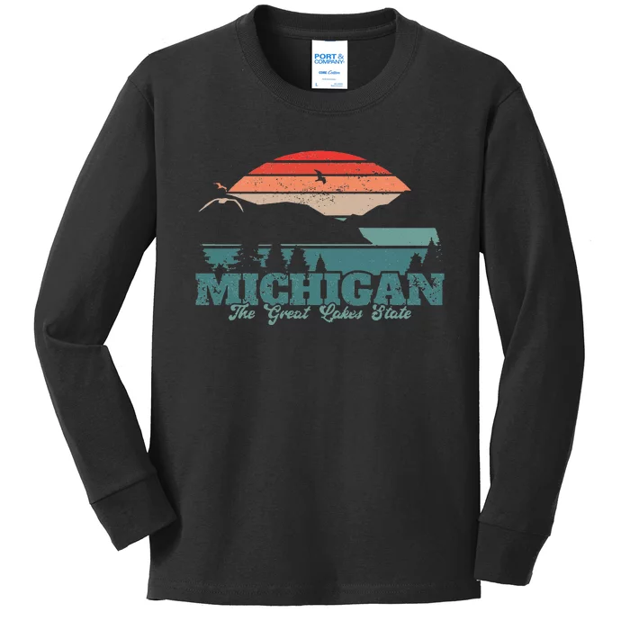 Michigan Lake The Great Lakes State Proud Michigander Kids Long Sleeve Shirt