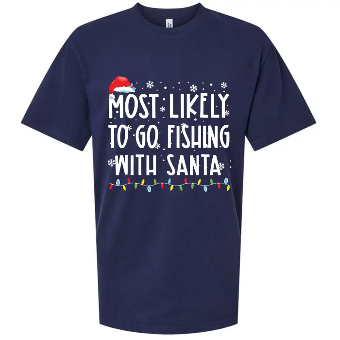 Most Likely To Go Fishing With Santa Fishing Lover Christmas Sueded Cloud Jersey T-Shirt