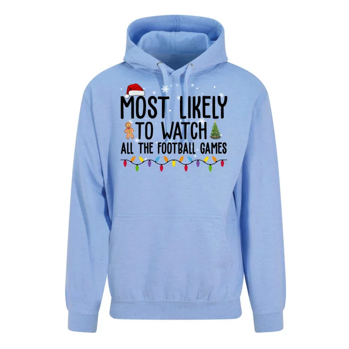 Most Likely To Watch All The Football Games Christmas Unisex Surf Hoodie