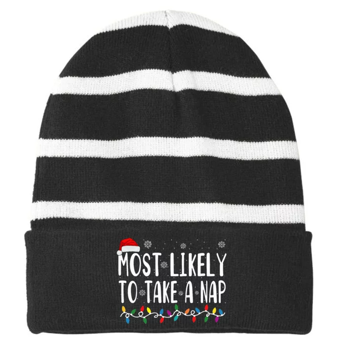 Most Likely Take A Nap Striped Beanie with Solid Band