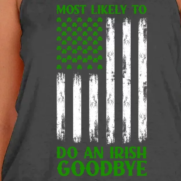 Most Likely To Do An Irish Goodbye Funny St Patricks Day Women's Knotted Racerback Tank