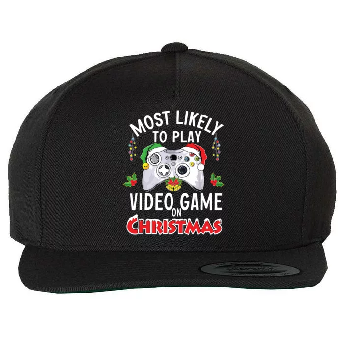 Most Likely To Play Video Games On Christmas Xmas Lights Wool Snapback Cap