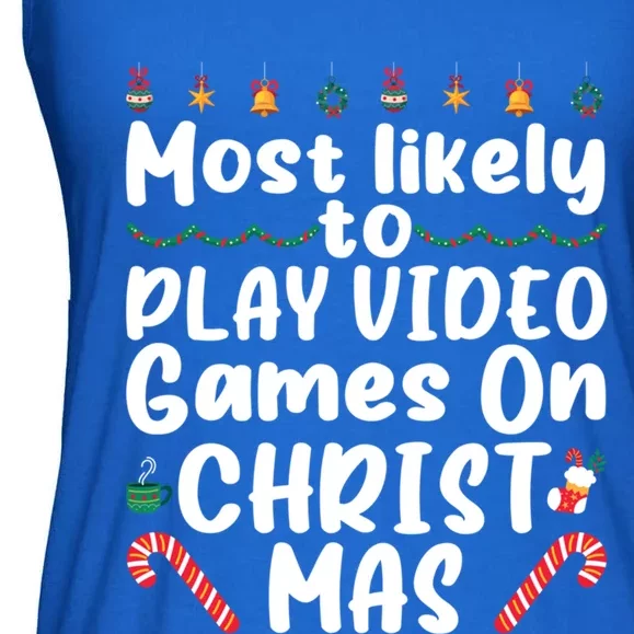 Most Likely To Play Video Games On Christmas Party Costume Funny Gift Ladies Essential Flowy Tank