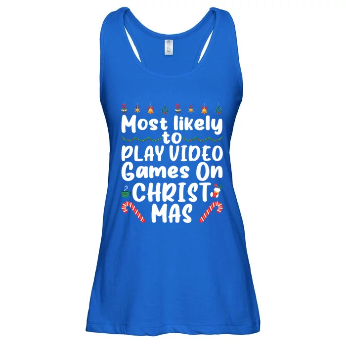 Most Likely To Play Video Games On Christmas Party Costume Funny Gift Ladies Essential Flowy Tank