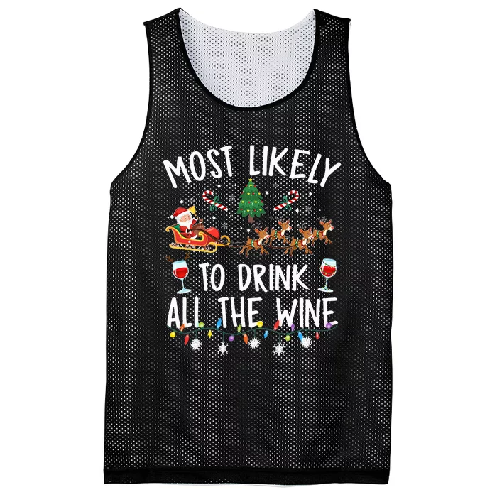 Most Likely To Drink All The Wine Family Matching Christmas Mesh Reversible Basketball Jersey Tank