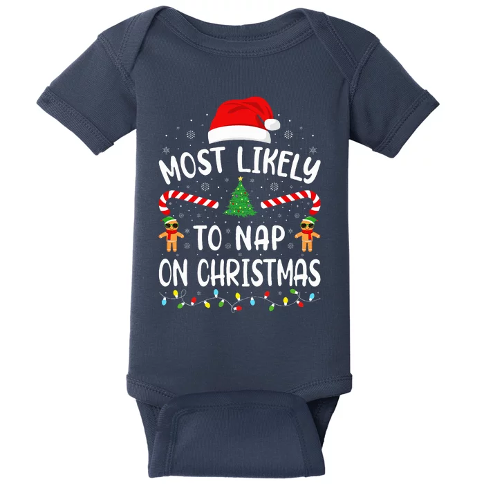 Most Likely To Nap On Christmas Squad Family Joke Costume Baby Bodysuit