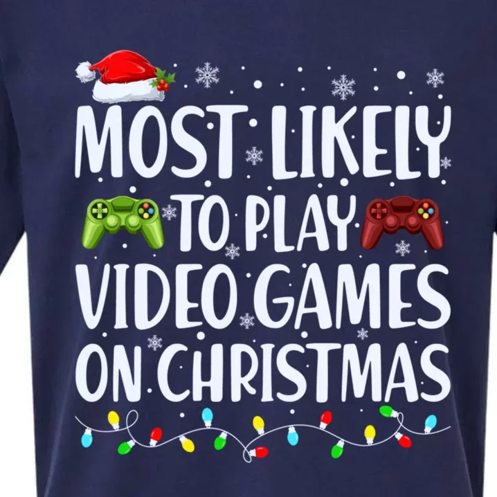 Most Likely To Play Video Games On Christmas Gift Sueded Cloud Jersey T-Shirt