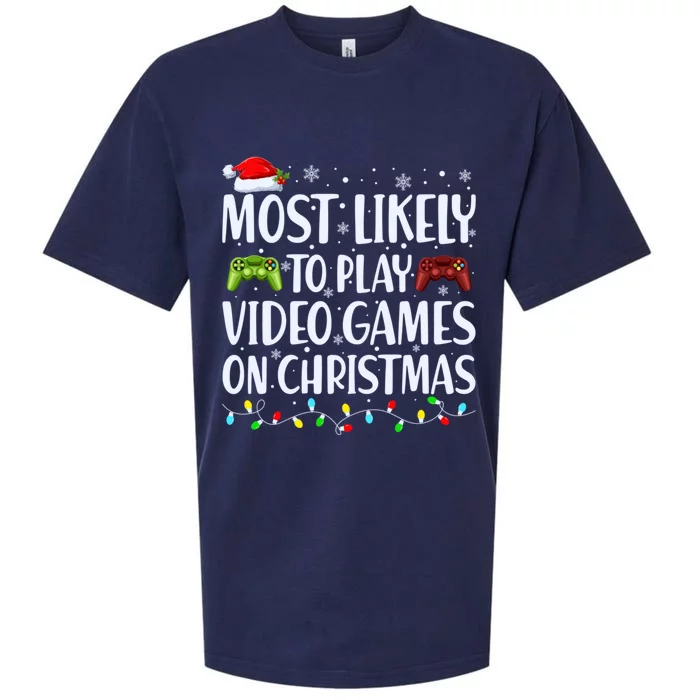 Most Likely To Play Video Games On Christmas Gift Sueded Cloud Jersey T-Shirt