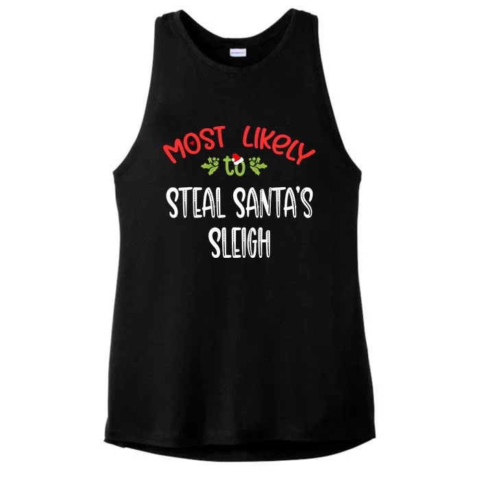 Most Likely To Christmas Steal Santa's Sleigh Family Group Ladies Tri-Blend Wicking Tank