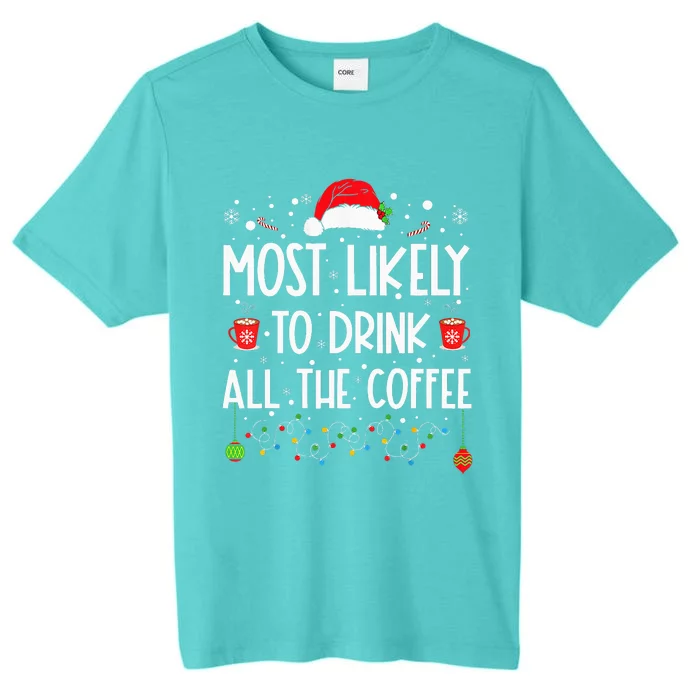 Most Likely To Drink All The Coffee Funny Family Christmas ChromaSoft Performance T-Shirt