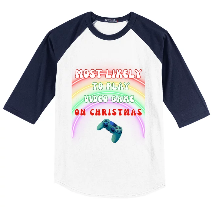 Most Likely To Play Video Games On Christmas Gift Baseball Sleeve Shirt