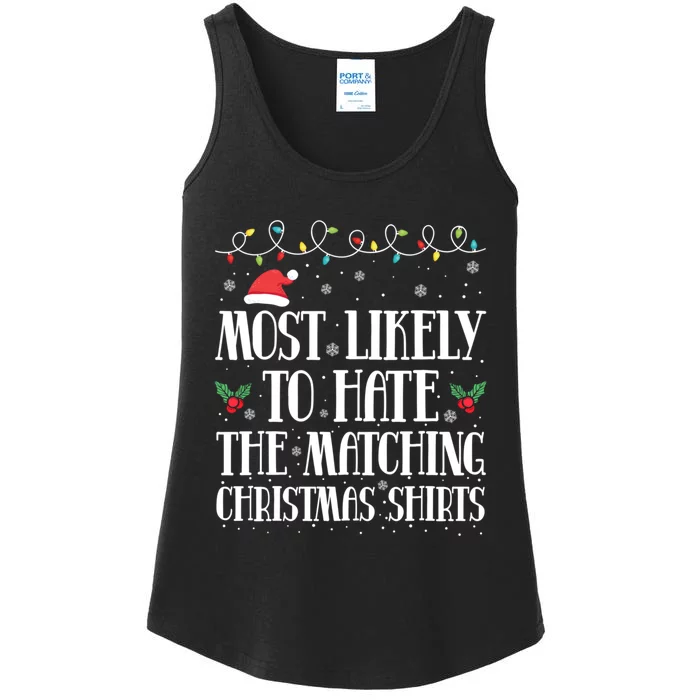 Most Likely To Hat The Matching Christmas Family Reunion Ladies Essential Tank