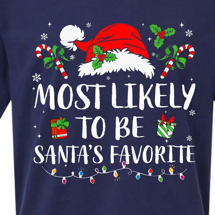 Most Likely To Be Christmas Santa's Favorite Family Pajamas Sueded Cloud Jersey T-Shirt