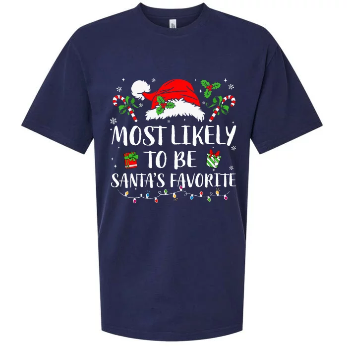 Most Likely To Be Christmas Santa's Favorite Family Pajamas Sueded Cloud Jersey T-Shirt