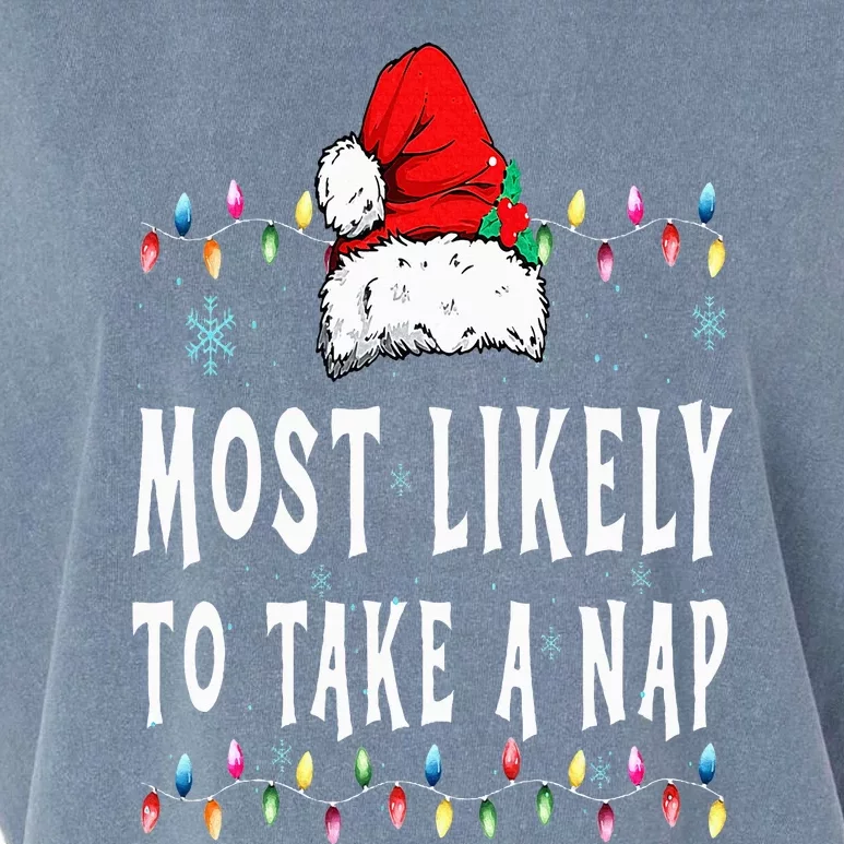 Most Likely To Take A Nap Funny Family Christmas Pajamas Garment-Dyed Women's Muscle Tee