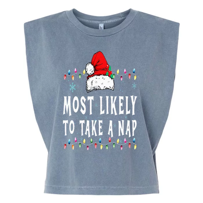 Most Likely To Take A Nap Funny Family Christmas Pajamas Garment-Dyed Women's Muscle Tee