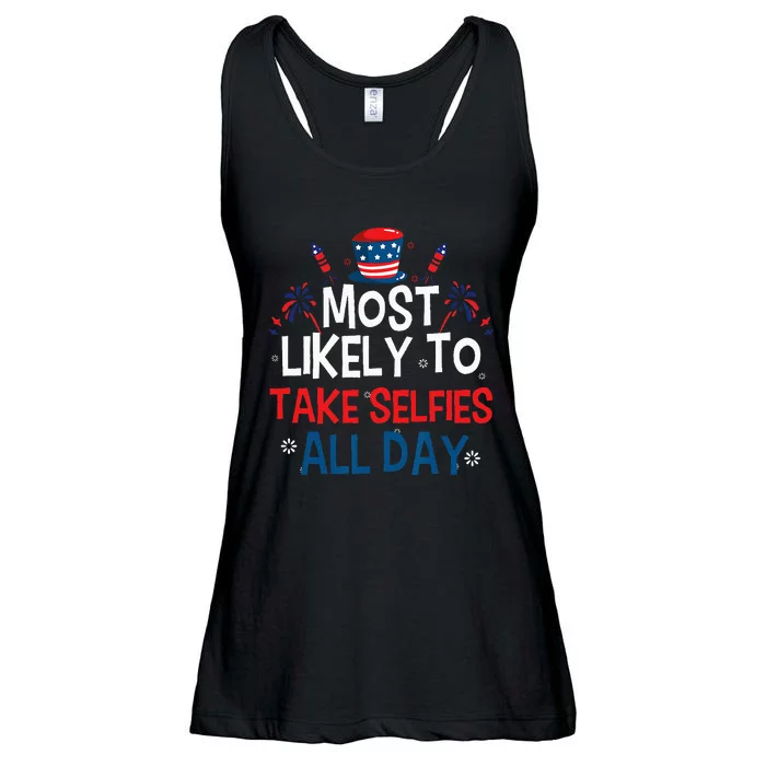 Most likely to Take Selfies All Day Family 4th of July Ladies Essential Flowy Tank