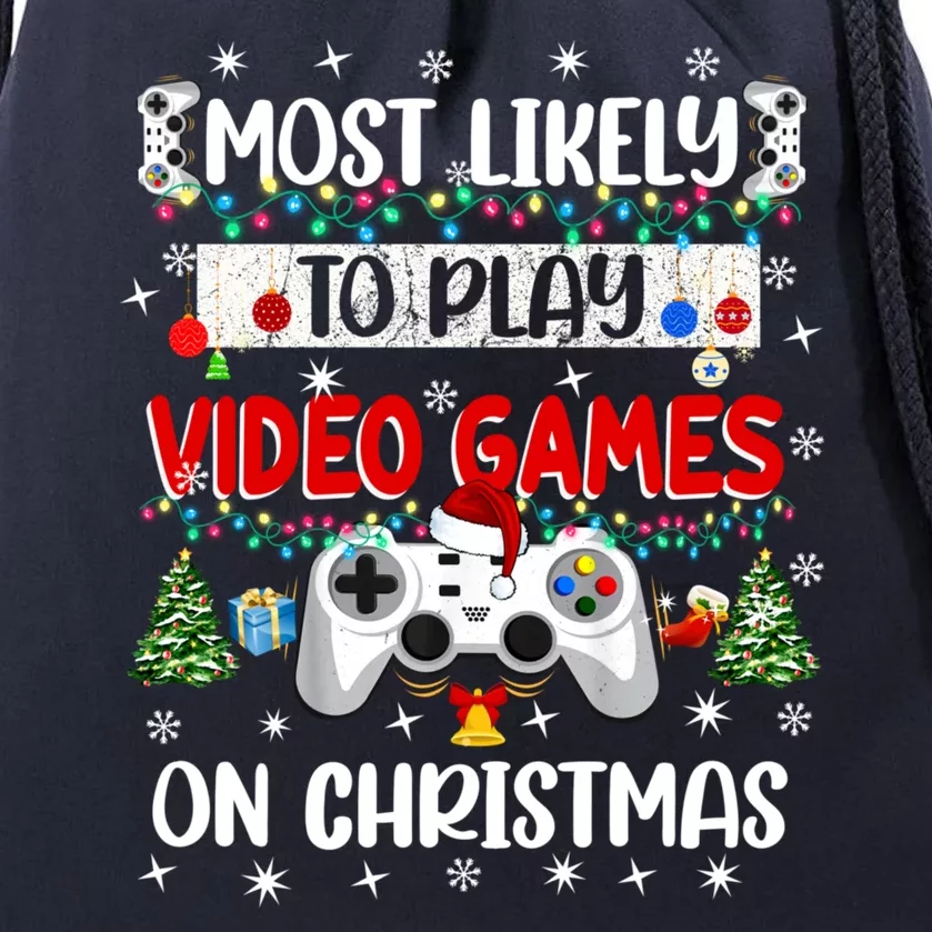 Most Likely To Play Video Games On Christmas Funny Gifts Drawstring Bag