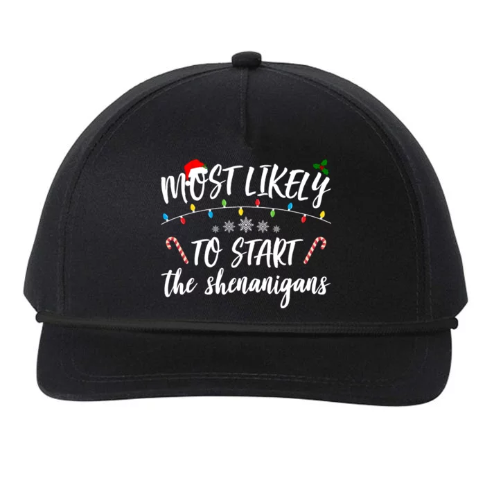 Most Likely To Start Shenanigans Funny Christmas Snapback Five-Panel Rope Hat