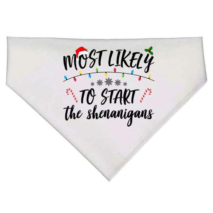 Most Likely To Start Shenanigans Funny Christmas USA-Made Doggie Bandana