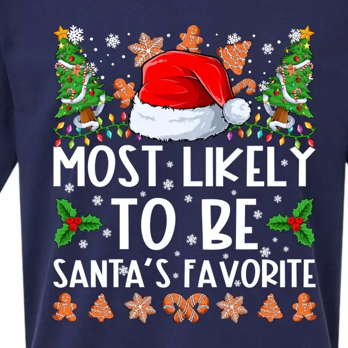 Most Likely To Be SantaS Favorite Family Christmas Pajamas Sueded Cloud Jersey T-Shirt