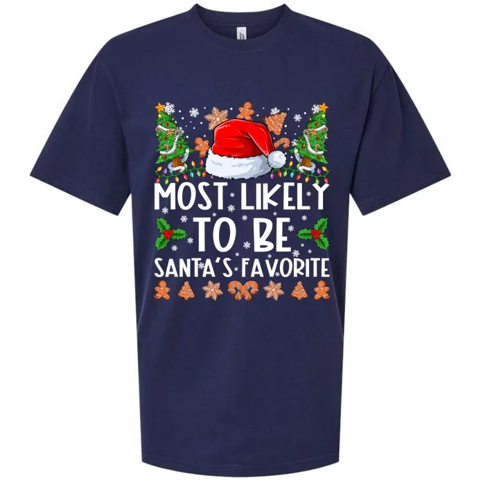 Most Likely To Be SantaS Favorite Family Christmas Pajamas Sueded Cloud Jersey T-Shirt