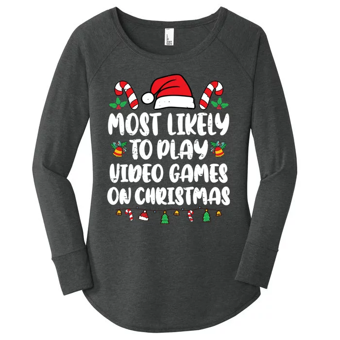 Most Likely To Play Video Games On Christmas Xmas Light Kids Women's Perfect Tri Tunic Long Sleeve Shirt