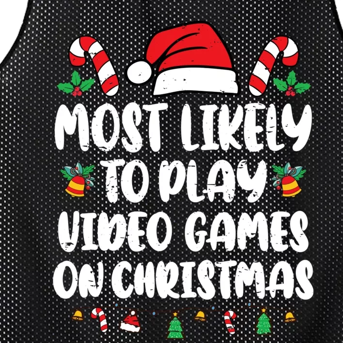 Most Likely To Play Video Games On Christmas Xmas Light Kids Mesh Reversible Basketball Jersey Tank