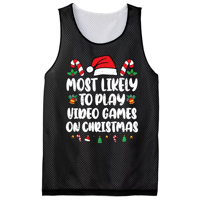 Most Likely To Play Video Games On Christmas Xmas Light Kids Mesh Reversible Basketball Jersey Tank