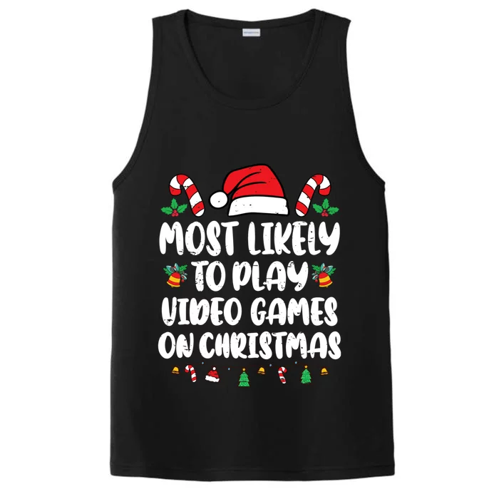 Most Likely To Play Video Games On Christmas Xmas Light Kids Performance Tank