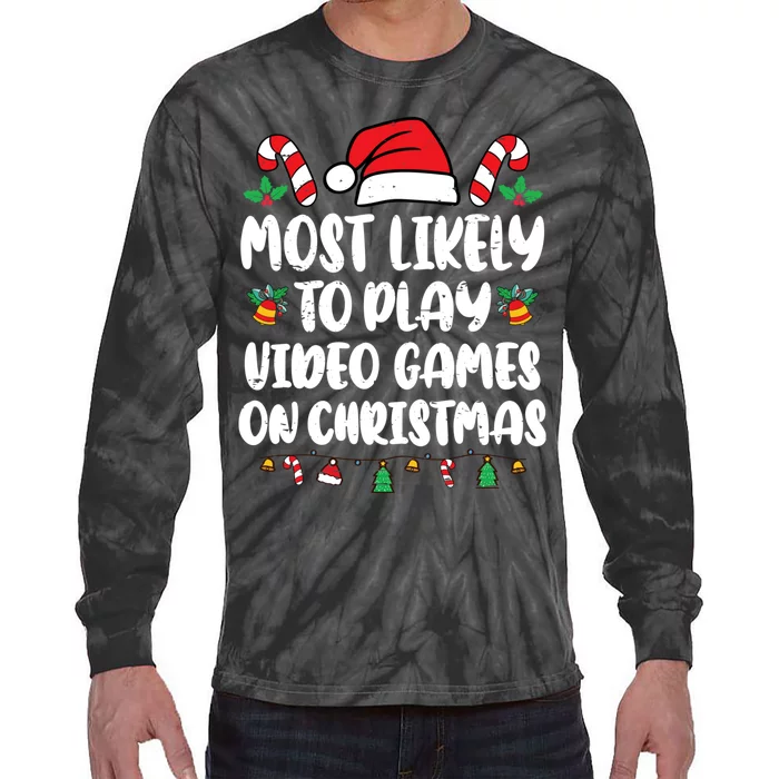 Most Likely To Play Video Games On Christmas Xmas Light Kids Tie-Dye Long Sleeve Shirt