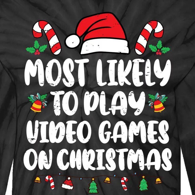 Most Likely To Play Video Games On Christmas Xmas Light Kids Tie-Dye Long Sleeve Shirt